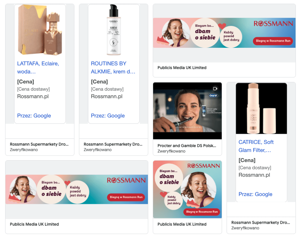 Przykłady reklam Rossmanna wykorzystanych w kampanii promocyjnej.